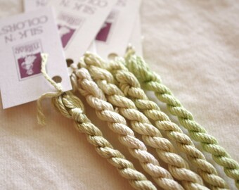 Hand Dyed Silk Embroidery Thread Sampler, Iced Pears Color Set