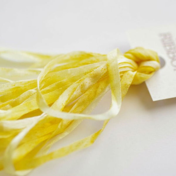 Silken Ribbons 4mm by The ThreadGatherer. SR4 010 Lemon Souffle. Yellow Ribbon