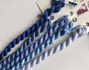 Hand Dyed Silk Embroidery Thread Sampler, Blue Violet Hues, 5 Colors