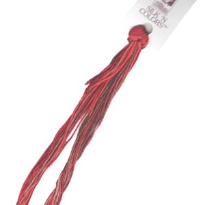 May include: A skein of DMC Silk N Colors embroidery floss in a red and brown colorway. The floss is tied with a knot and has a white label attached with the DMC logo and the text "SILK N COLORS".