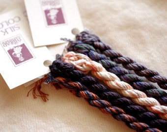 Hand Dyed Silk Embroidery Thread Sampler, Halloween Colors