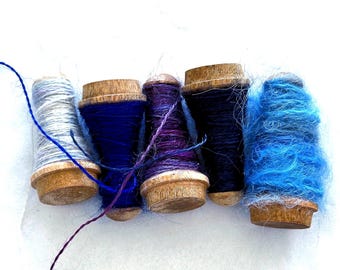 Wooden Spool Mohair Sampler Set by The ThreadGatherer: Ultraviolet to Blue