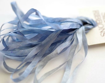 Silken Ribbons 4mm & 7mm by The ThreadGatherer. SR4 152 Blue Cotton Frocks