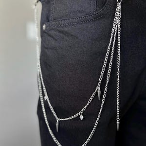Spike pant chain layered belt chain for pants chain grunge and gothic style accessories for punk fashion belt chain kpop style jewelry