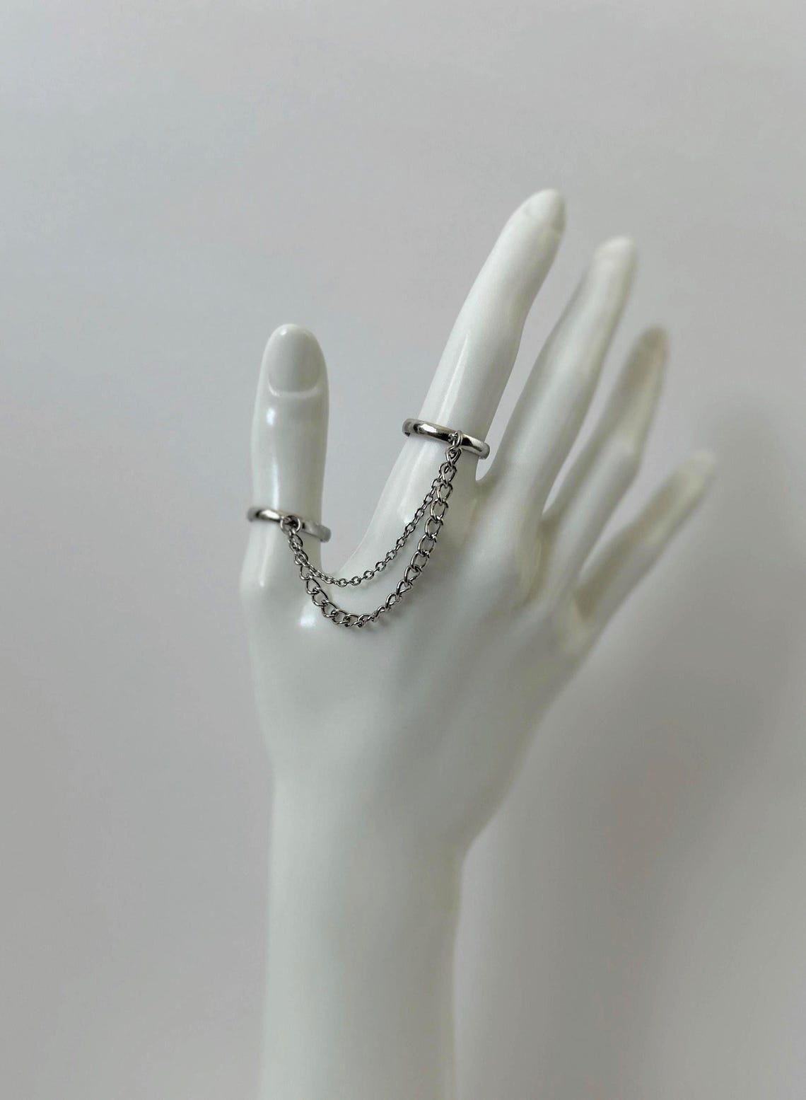 Ring Silver Chain Stackable Statement Ring With Chain Punk Stainless ...