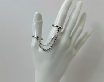Ring silver chain stackable statement ring with chain punk stainless steel gothic style layered unisex jewelry edgy silver ring double ring