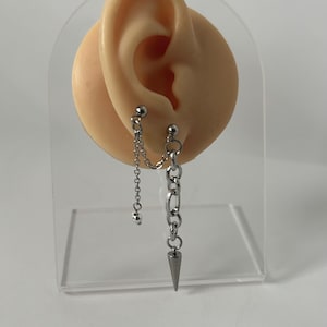 Silver earring chain jewelry punk style earring double piercing dangle earring drop spike silver jewelry hypoallergenic earring edgy