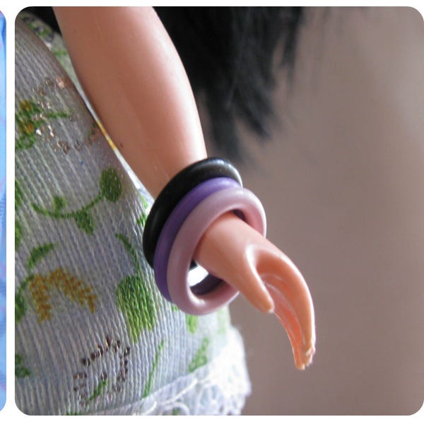 6 Rubber Jelly Bangle Bracelets for 11 1/2 - 12 inch 1/6th scale Female Fashion Dolls New MH Pick from many colors.