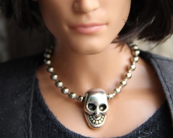 Skull Ball Chain Necklace Doll Jewelry for Boy Guy Petite Slimline & 1/6th Scale Male Fashion Dolls New Chain Color Option