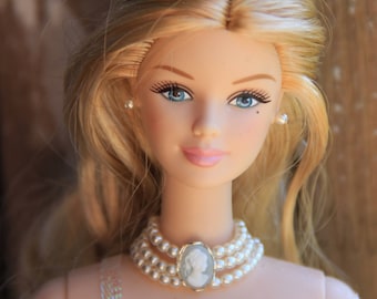 3 Strand Cascading Pearl Cameo Necklace and Earrings Doll Jewelry Set 16 Colors fits Fashion Dolls 1/6th Scale 11 1/2 - 12 inches MTO