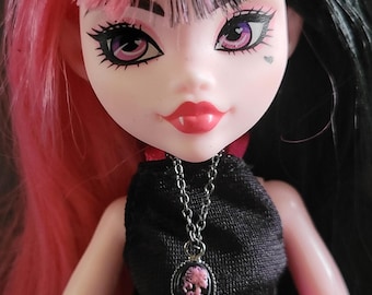 Tiny Pink Skull Lady Cameo Necklace 4 Chain Choices  for Fashion dolls 1/6th Scale Made to Order