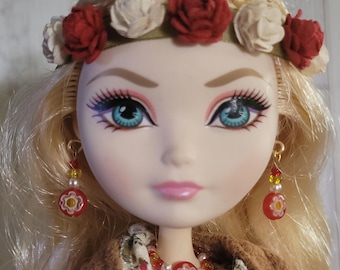 Glass Millefiori Boho Hippie Flower Doll Necklace Jewelry 10 inch Monster Ever After Fashion Dolls