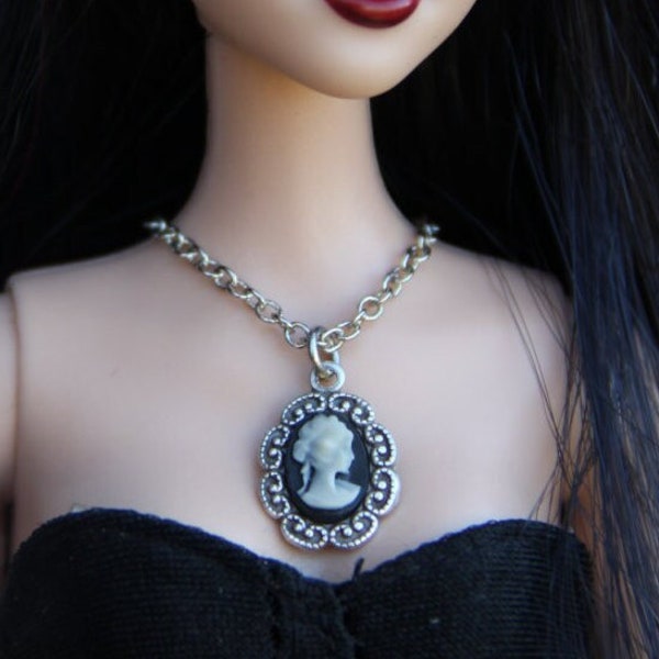 Made to Order Antique Silver Fancy Cameo Necklace Doll Jewelry 4 Colors 1/6th Scale 11 1/2" Fashion Dolls Petite Slimline 17 inch Monster