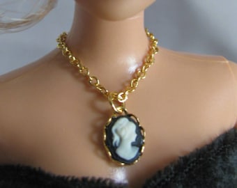 Gold Cameo Necklace Doll Jewelry You Choose Cameo Color fits Fashion Dolls 1/6th Scale 11 1/2 - 12inch