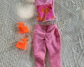 Barbie Doll Outfit Pink Capris Pink and Yellow Stripes Top with Orange Shoes