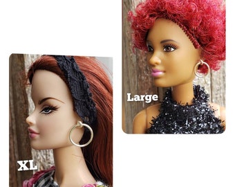 2 pair Colored Hoop Earrings for Fashion Dolls Available in 50 colors 4 different sizes XL Lg Med Sm Made When Ordered