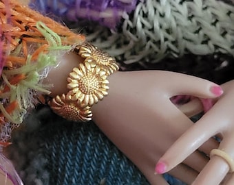 Vintage Matte Gold Plated Sunflower Bangle Bracelet fits 11 1/2 12 inch Fashion Dolls with Removable Hands MTM Poppy FR
