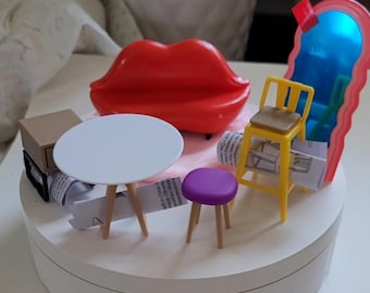 MF Brand Mini Home Series Choose Rare Pink Rug Table Lips Sofa Floor Mirror Nite Table Purple Stool Bar Chair Miniatures Dollhouse Dolls