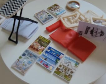MF Brand Mini Home Series Choose 4 Magazines 2 Magazines Designer Chair Wall Clock Ironing Board Miniatures Dollhouse Dolls