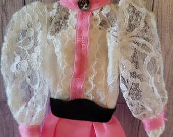 Vintage 1982 Angel Face  Barbie doll Pink and White Lace Victorian Style dress with Cameo