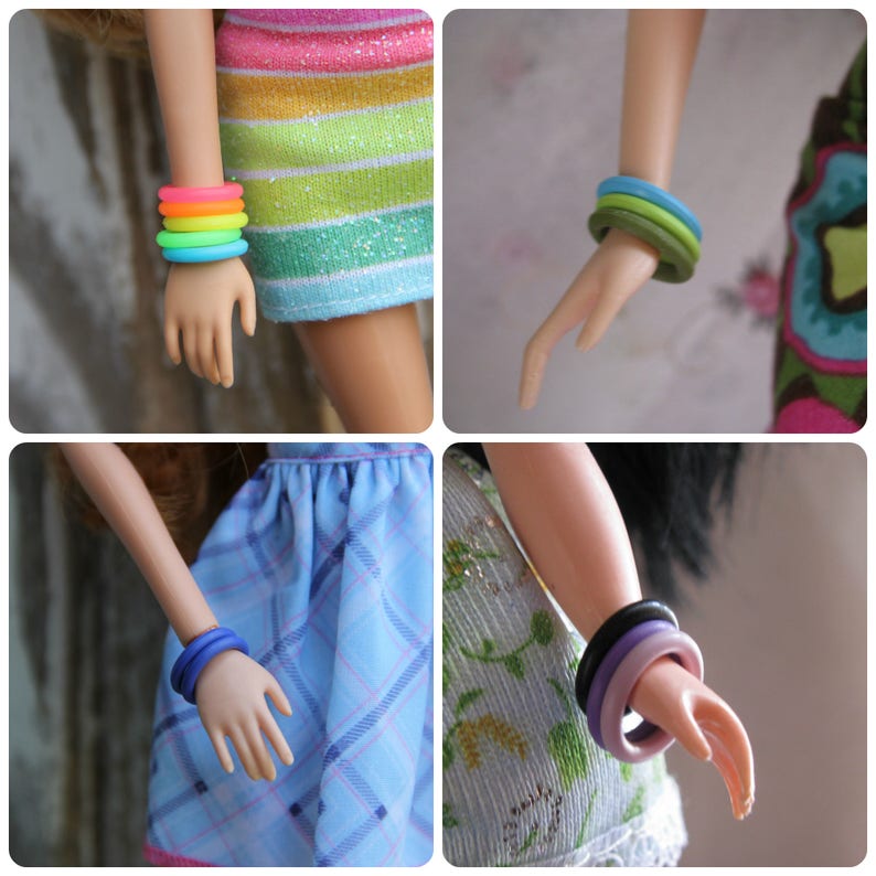 6 Rubber Jelly Bangle Bracelets for 11 1/2 12 inch 1/6th scale Female Fashion Dolls New MH Pick from many colors. image 1