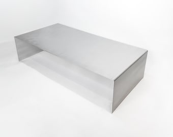 Minimalist Steel Coffee Table | Modern Design Aluminum Coffee Table | Metal lowboard made from hand brushed aluminum in minimal U-shape