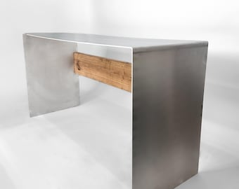 Oak - Aluminum Designer Desk | Minimalist Designer Steel Table | Wood & Metal Office Table | Modern Steel Desk | Minimalist office interior
