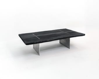 Yakisugi Burnt Wood Coffee Table | Wabi Sabi furniture | Blackwood aluminum coffee table | Japanese-style lowboard