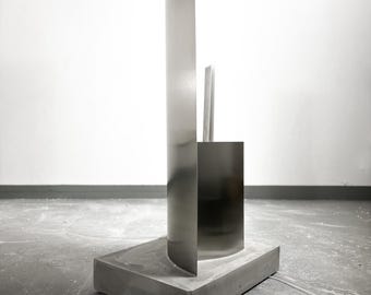 Sculptural Stainless Steel & Concrete Floor Lamp