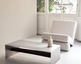 Minimalist Designer Coffee Table | Monochrome Steel & Black Wood Couch Table