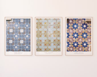 Lisbon Azulejo Tile Art Print Trio: Portugal Cultural Decor (Digital Download)