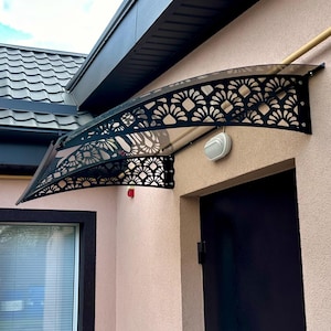 Awning for Door | Canopy with Decor for Porch from Metal | Transparent Canopy