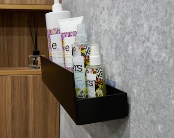 Modern, Minimalist, Aluminum Bathroom Floating Shelf. High-Edge Organizer for Bath & Shower