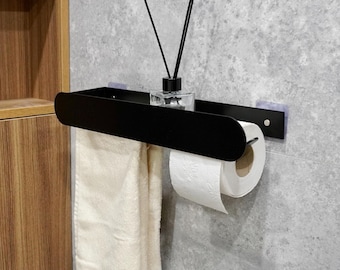 Porta carta igienica in metallo con ripiano / Organizzatore moderno per bagno e portasciugamani