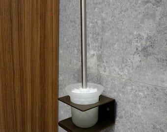 Toilettenbürstenhalter, Wandhalterung aus Aluminium, komplett mit Bürste und Tasse