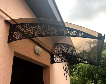 Toldo de policarbonato para puerta principal, refugio de entrada con soportes metálicos, cubierta para la lluvia del porche para el hogar.
