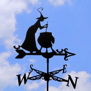 Weathervane Witch&#39;s Cauldron - Wind Vane Decor for Roof or Garden - Metal Wind Direction