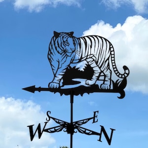 Tiger Weather Vane - Wind Vane Decor for Roof or Garden - Metal Wind Direction