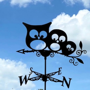 Owl Family Weathervane – Metal Wind Vane Decor For Garden and Roof