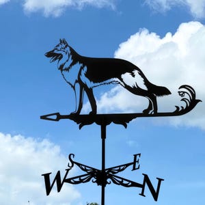 German Shepherd Weathervane - Wind Vane Decor for Roof or Garden - Metal Wind Direction