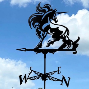 Girouette licorne - Décoration artisanale de girouette pour toit ou jardin - Direction du vent en métal