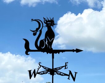 Moon Cat Metal Weathervane - Decor for Roof, Garden or Yard