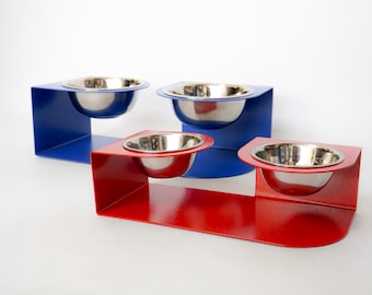 Elevated Double Pet Bowl Stand: Modern Metal Cat & Dog Feeder