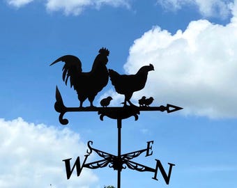 Cata-vento de galo - Galinha e pintinhos para telhado de casa de fazenda