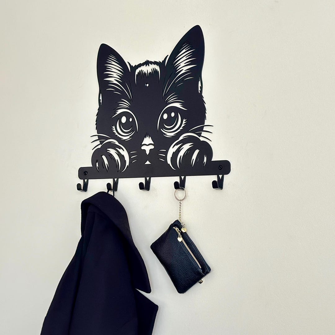 Cute Cat Coat Rack With Hooks - Metal Wall Mounted Hanger - Entryway ...