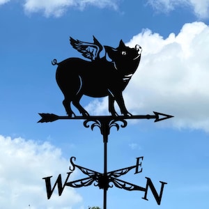 Veleta Pigs Fly - Decoración para tejado o jardín - Dirección del viento de metal