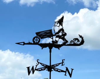 Handcrafted Garden Gnome Metal Weather Vane: Roof & Garden Decor