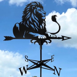 Lion Weathervane -Handcraft Wind Vane Decor for Roof or Garden - Metal Wind Direction