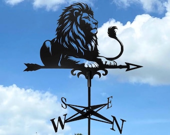 Lion Weathervane, Metal Wind Vane, Roof & Garden Wind Direction, Majestic Heraldic Decor, Mount Included