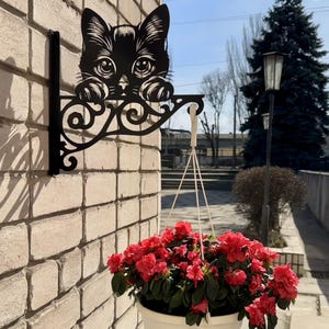 Cute kitten flower pot bracket, bracket, wall pot, metal, black.